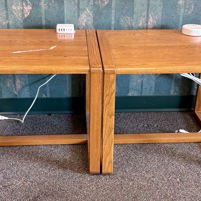 Sale Photo Thumbnail #38: A Pair of Oak End Tables with Integrated Charging Hubs