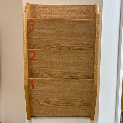 Sale Photo Thumbnail #78: Wall-Mounted Three-Tier Oak Document or Chart Holder with Numbered Pockets