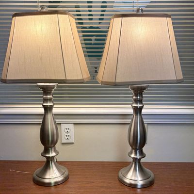Sale Photo Thumbnail #279: A Pair of Traditional Brushed Silver-Tone Metal Table Lamps