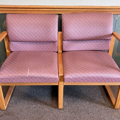 Sale Photo Thumbnail #36: Two-Seat Oak Frame Waiting Room Settee