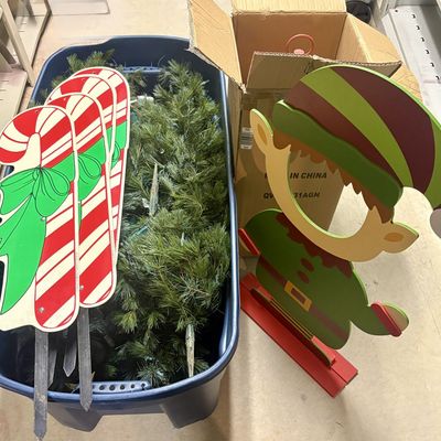 Sale Photo Thumbnail #307: An Assortment of Seasonal Christmas Decorations and a Large Storage Tote