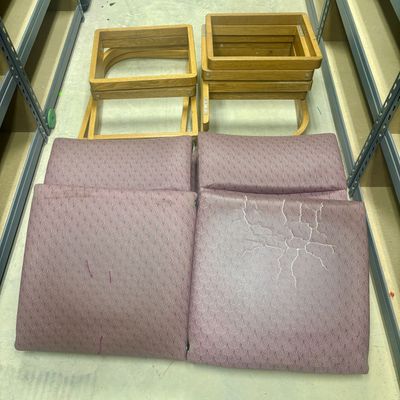 Sale Photo Thumbnail #321: A Collection of Mid-Century Modern Oak Sled-Base Modular Chairs for Restoration