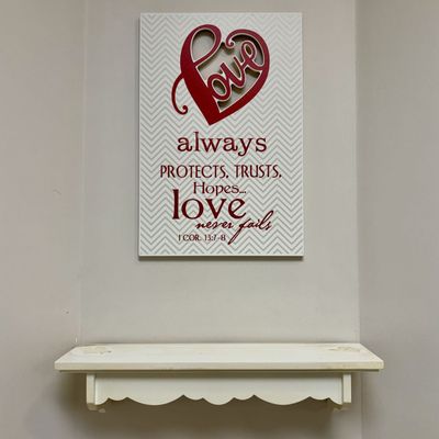 Sale Photo Thumbnail #66: A Scriptural Wall Plaque and a Scalloped Wall Shelf