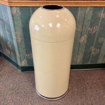 Sale Photo Thumbnail #26: Mid-Century Modern Style Cream Painted Metal Bullet Trash Receptacle