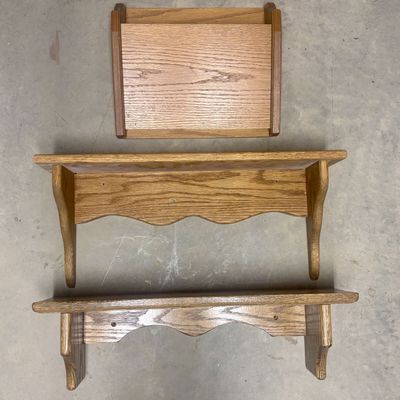 Sale Photo Thumbnail #320: Three Solid Oak Wall-Hanging Shelves with Scalloped Details