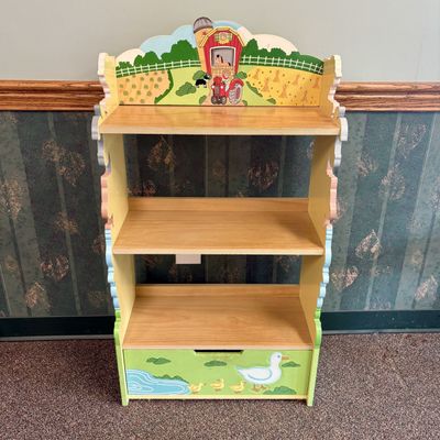 Sale Photo Thumbnail #34: Teamson Kids Fantasy Fields Happy Farm Animals Wooden Bookshelf with Storage Drawer