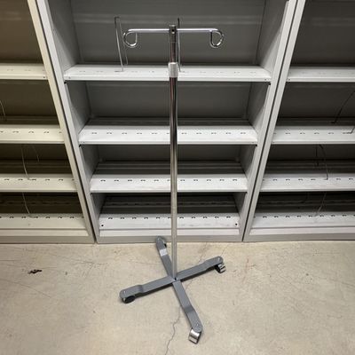 Sale Photo Thumbnail #389: Mobile Adjustable Height Two-Hook Chrome IV Pole on Four-Leg Base