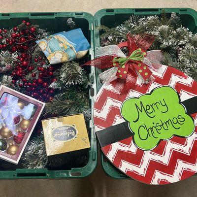 Sale Photo Thumbnail #300: An Assortment of Christmas Holiday Decorations and Two Storage Totes Including Polonaise and Classic Tidings Items