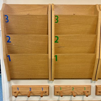 Sale Photo Thumbnail #76: A Group of Oak Wall Mounted Office Organizers and Peg Racks