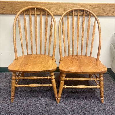 Sale Photo Thumbnail #187: A Pair of Richardson Brothers Oak Windsor Hoop-Back Side Chairs