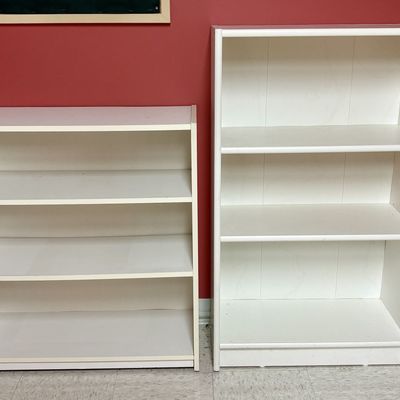 Sale Photo Thumbnail #234: Two White Laminate Three-Shelf Bookcases