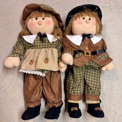 Sale Photo Thumbnail #349: A Pair of Large Soft-Sculpture Thanksgiving Pilgrim Dolls