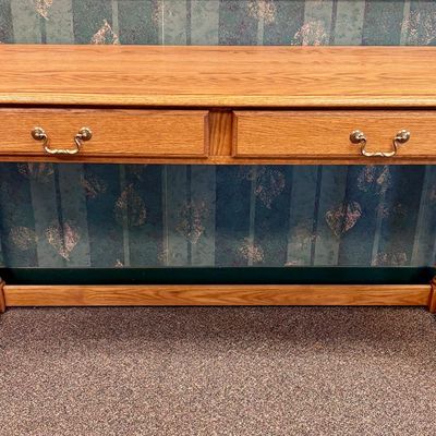 Sale Photo Thumbnail #25: American Colonial Revival Conant Ball Oak Two Drawer Console Table