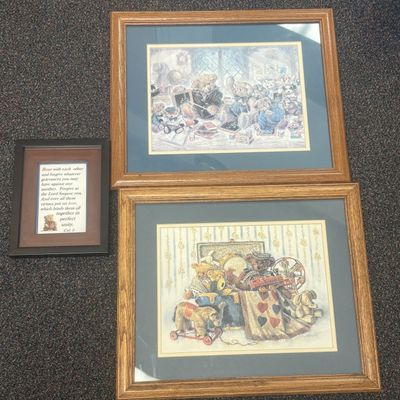 Sale Photo Thumbnail #108: Stewart Sherwood Signed Teddy Bear Prints and Framed Scripture Trio