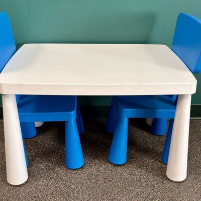 Three Piece Childrens Molded Plastic Table and Chairs Set