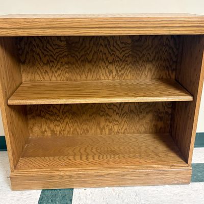 Sale Photo Thumbnail #256: Low Two-Shelf Oak-Finished Veneer Bookcase