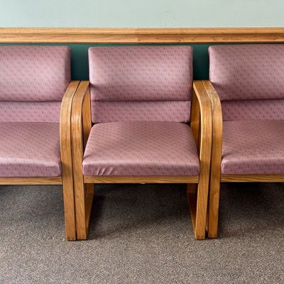 Sale Photo Thumbnail #53: A Trio of Modern Solid Oak Sled-Base Armchairs