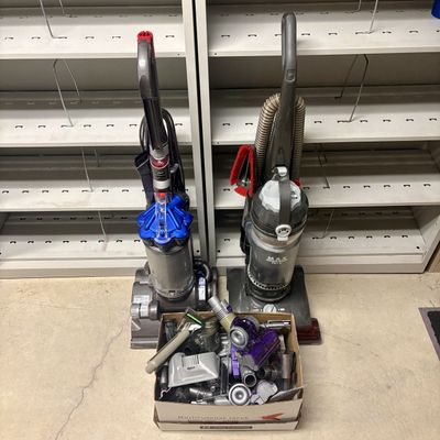 Sale Photo Thumbnail #354: Two Upright Vacuums and an Assortment of Attachments including Dyson DC33 and Hoover Max Performance Pet