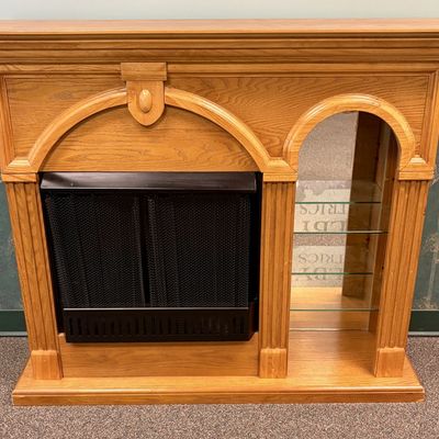 Sale Photo Thumbnail #23: Electric Fireplace with Oak-Finished Mantel and Integrated Shelving (No Fireplace Insert)