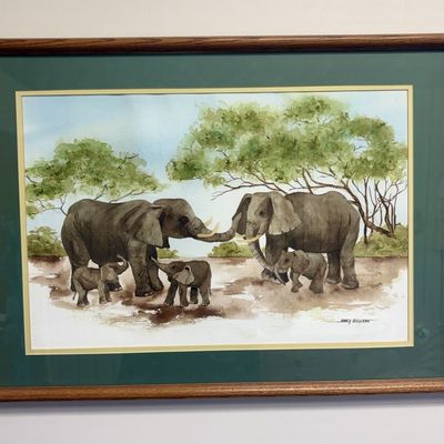 Sale Photo Thumbnail #114: Nancy Sullivan African Elephant Family Savanna Landscape Watercolor