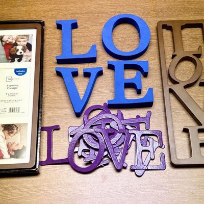 Sale Photo Thumbnail #264: A Mainstays Photo Collage Frame and a Collection of Love Themed Wall Decor