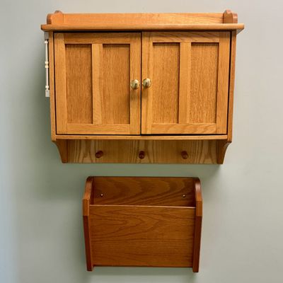 Sale Photo Thumbnail #59: Two-Piece Oak Wood Wall Cabinet and Storage Bin Set
