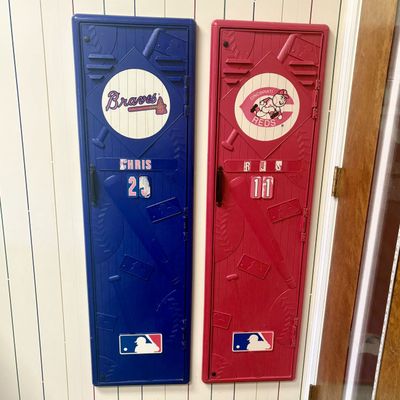 Sale Photo Thumbnail #196: A Pair of MLB Licensed Plastic Wall Mounted Locker Fronts - Atlanta Braves and Cincinnati Reds