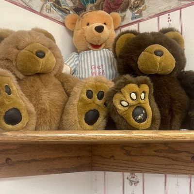 Sale Photo Thumbnail #102: An Assortment of Teddy Bear Themed Nursery Decorations and Wooden Shelves