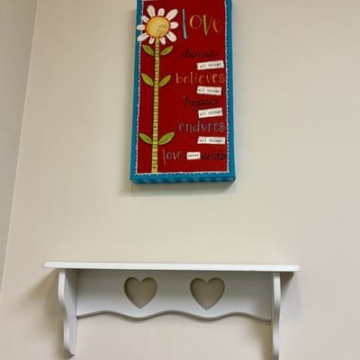Sale Photo Thumbnail #65: Two Decorative Wall Items Including an Inspirational Canvas and a Wooden Heart Shelf