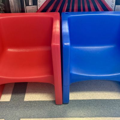 Sale Photo Thumbnail #160: A Pair of Childrens Factory 3-in-1 Molded Plastic Cube Chairs