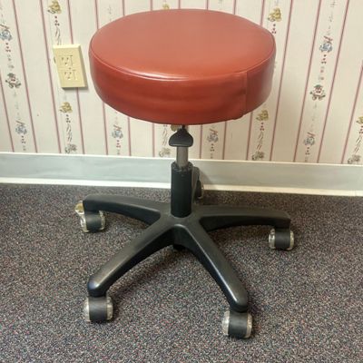 Sale Photo Thumbnail #109: Adjustable Pneumatic Rolling Medical Stool with Red Vinyl Padded Seat