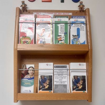 Sale Photo Thumbnail #107: Two-Tier Oak Finished Wall-Mounted Wood Pamphlet Display Rack