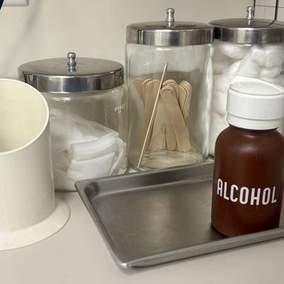 Sale Photo Thumbnail #177: A Collection of Vintage Medical Storage Jars and Supplies Including Pyrex