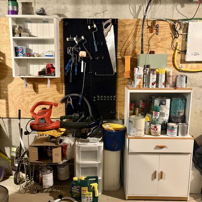Sale Photo Thumbnail #406: An Assortment of Power Tools, Painting Supplies, and Workshop Storage Units