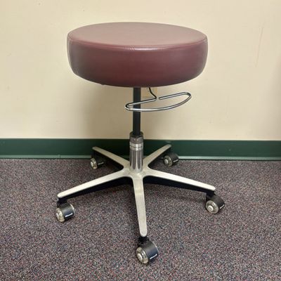 Sale Photo Thumbnail #199: The Brewer Company Pneumatic Medical Dental Stool with Burgundy Upholstery