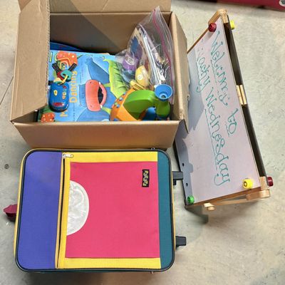 Sale Photo Thumbnail #396: Assortment of Children's Items Including a Gizmo Suitcase, Tabletop Easel, and Toys