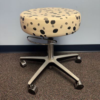Sale Photo Thumbnail #134: Contemporary Rolling Pneumatic Stool with Dalmatian Print Upholstery