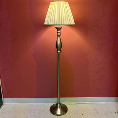 Sale Photo Thumbnail #233: A Brushed Metal Floor Lamp with Pleated Shade