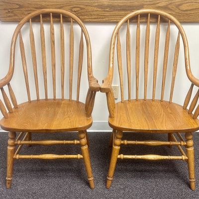 Sale Photo Thumbnail #98: A Pair of Solid Oak Windsor-Style Hoop-Back Armchairs