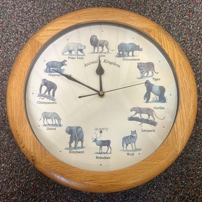 Sale Photo Thumbnail #110: Animal Kingdom Novelty Wood Wall Clock with Hourly Animal Sounds