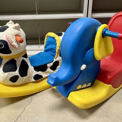 Sale Photo Thumbnail #381: Two Little Tikes Toddler Rocking Toys including a Plush Cow and a Molded Plastic Elephant