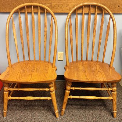 Sale Photo Thumbnail #132: A Pair of Richardson Brothers Solid Oak Windsor Style Side Chairs