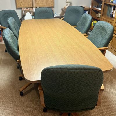 Sale Photo Thumbnail #284: Large Late 20th Century Office Conference Suite with Boat Shaped Table and Eight Swivel Chairs