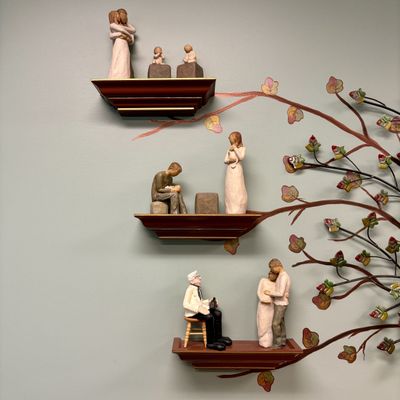 Sale Photo Thumbnail #30: A Collection of Seven Figurines and Three Wall-Mounted Shelves
