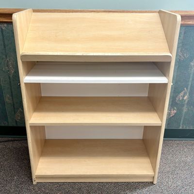 Maple Tone Laminate Classroom Storage Station with Shelves and Side Hooks
