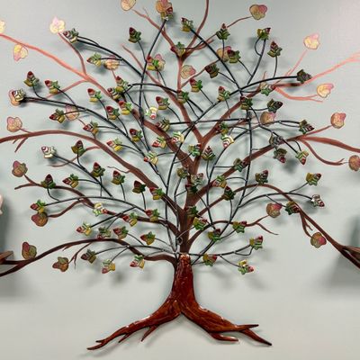 Sale Photo Thumbnail #31: Mid-Century Modern Style Enameled Metal Tree of Life Wall Sculpture
