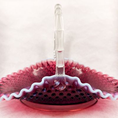 FENTON CRANBERRY OPALESCENT HOBNAIL GLASS BASKET