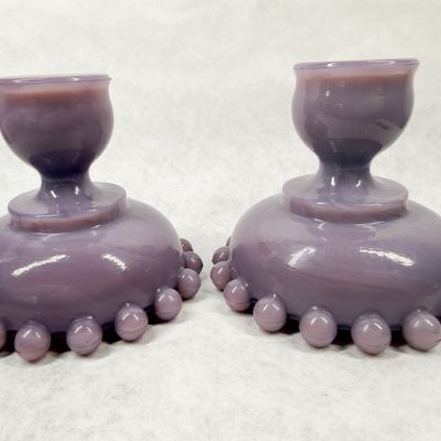FENTON PURPLE SLAG CANDLESTICKS