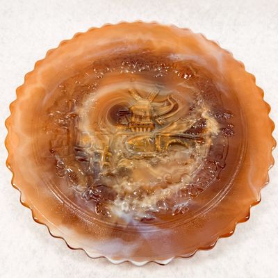 IMPERIAL WINDMILL CARAMEL SLAG GLASS PLATE