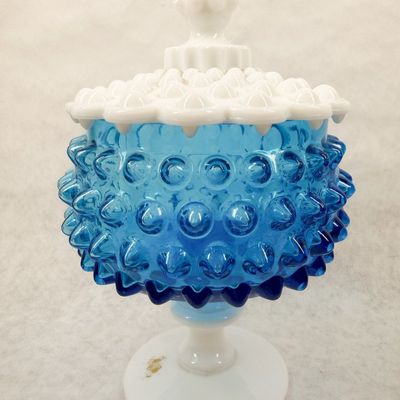 HOBNAIL GLASS LIDDED COMPOTE, MID-CENTURY